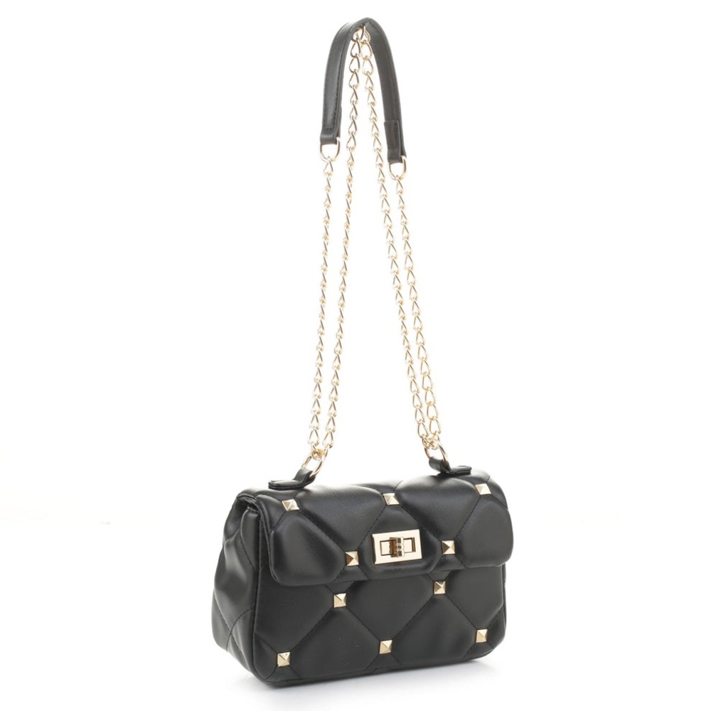 ISABELLE HANDBAG Black Quilted Studded Crossbody no callouts